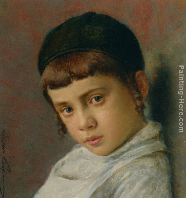 Portrait of a Young Boy with Peyot painting - Isidor Kaufmann Portrait of a Young Boy with Peyot art painting